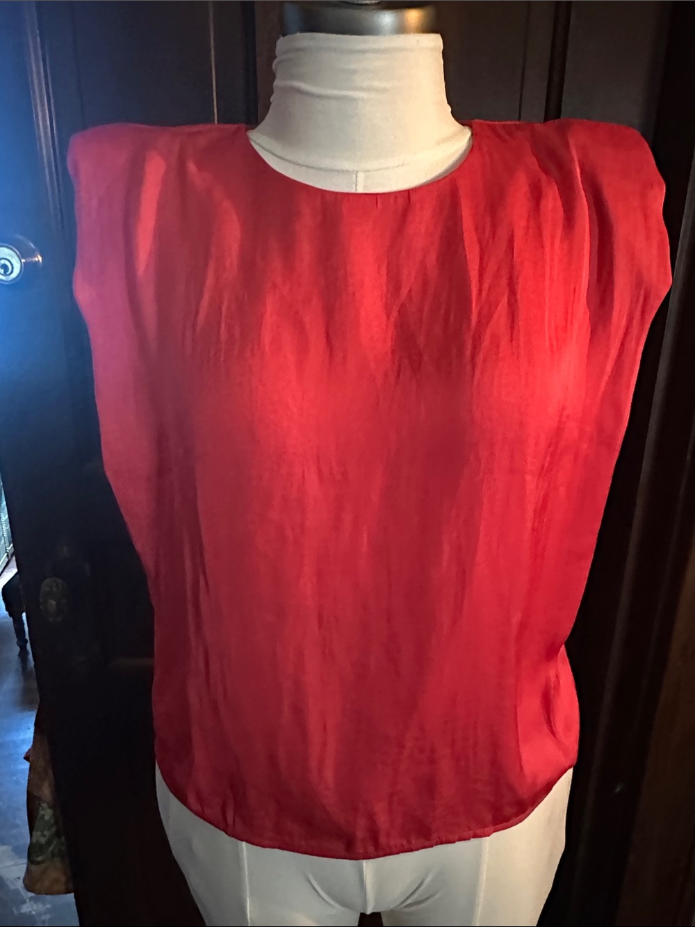TCEC Bold Red Sleeveless Blouse with slightly padded shoulders